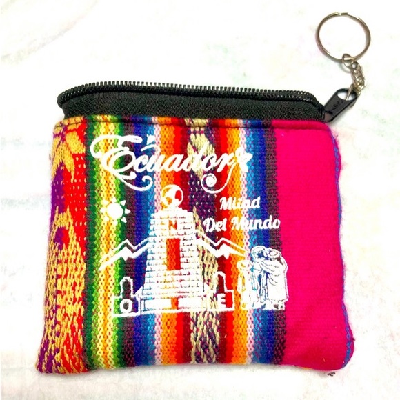 ECUADOR wool mini coin purse w/keychain from south america size 4x4 NWOT - Picture 2 of 5